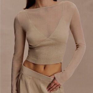 Elegant Beige Long Sleeve Women's Top